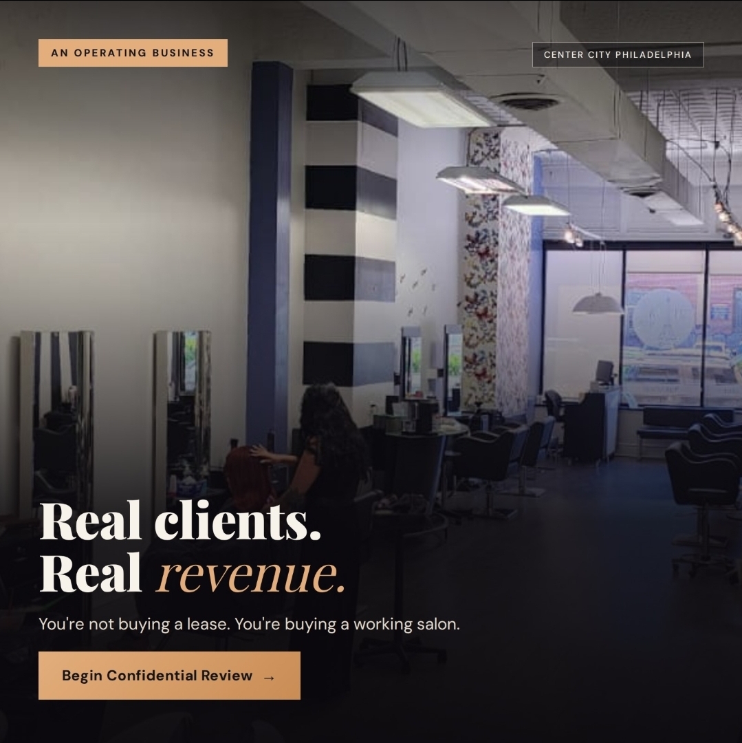 Established salon interior — an operating business in Center City Philadelphia