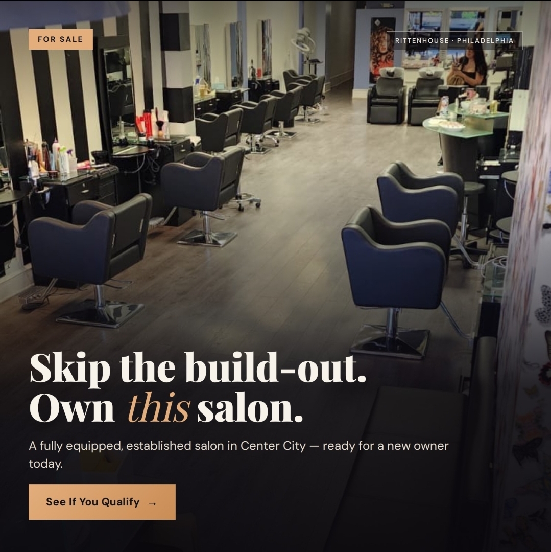 Fully equipped salon floor in Rittenhouse — ready for a new owner